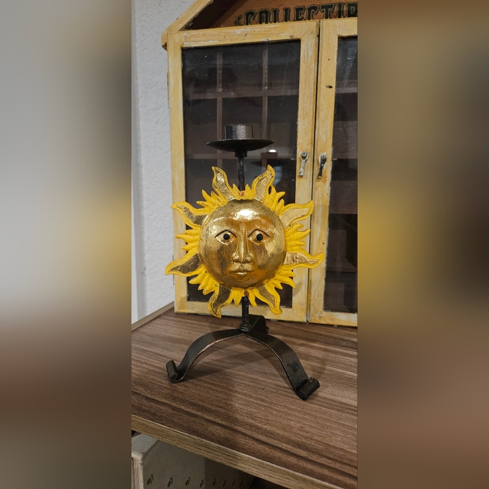 Celestial Sun Metal Candlestick Holder - Picture 2 of 2